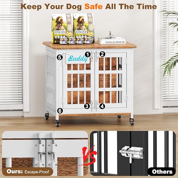 EasyCom 27"/33" Heavy Duty Dog Crate Furniture with Name Tag, Dog Kennel Indoor for Small Dogs, Double-Doors Sturdy Metal Dog Cage for Anxiety Dog, Decorate House as TV Stand, End Table, Bedside Table