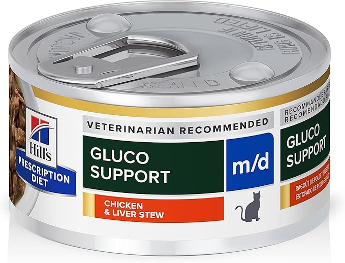 Hill's Prescription Diet m/d GlucoSupport Chicken & Liver Stew Canned Cat Food, Veterinary Diet, 2.9 oz., 24-Pack Wet Food