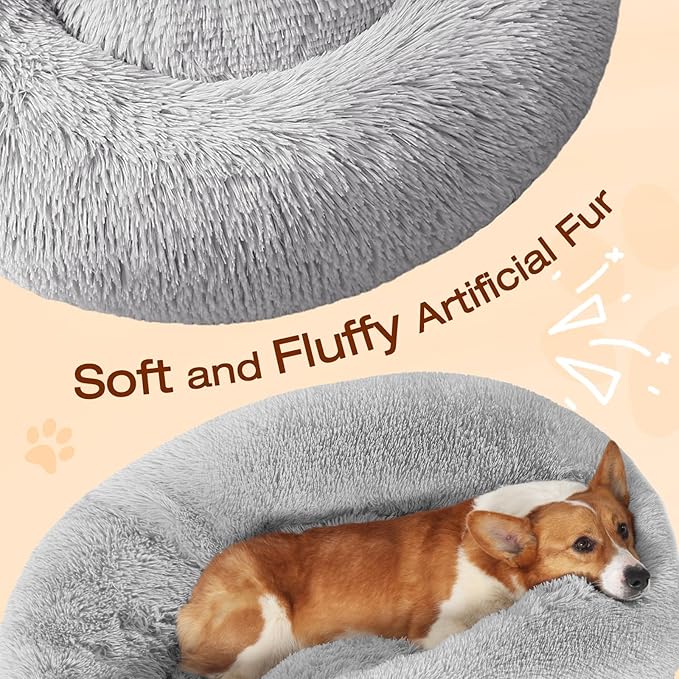 JOLLYVOGUE Dog & Cat Bed, Calming Anti-Anxiety Pet Bed for Small Dogs, Fluffy Donut Cushion for Small and Medium Pets (23")