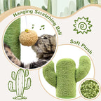 Globlazer Extra Thick Scratching Posts for Indoor Large Cats Adults, 37inch Cactus Cat Scratching Post Cat Scratcher Cute Sisal Scratching Post with Modern Wooden Ball Tracking Interactive Toys, SC37