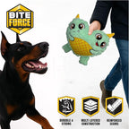 Bite Force - Durable & Strong Dog Toy Blue Two Headed Monster with Squeaker, Kevlar-Reinforced for Aggressive chewers.