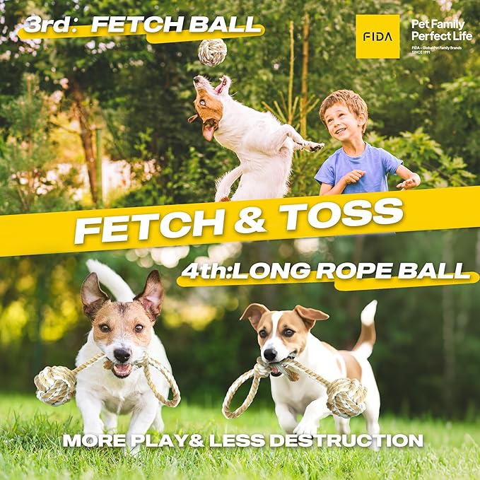 Fida Dog Rope Toys 4 Pack, Puppy Teething Sturdy Cotton Chew Tug Ropes Indoor/Outdoor, Exercise Interactive Tug O'War Toys Set for Boredom Small-Meidum Dogs