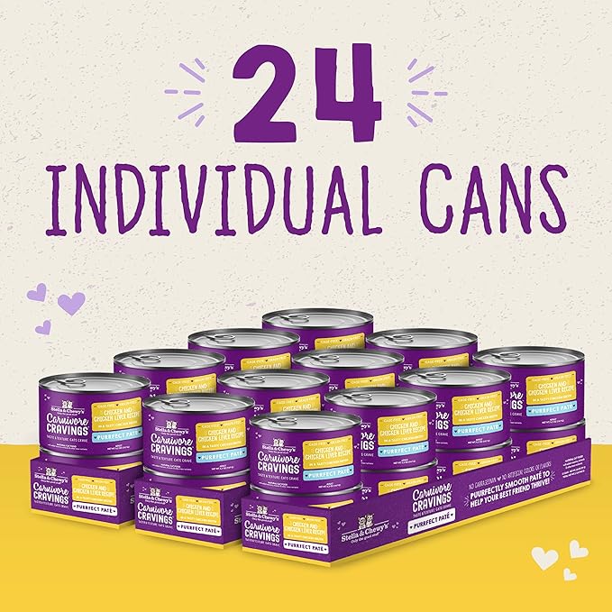 Stella & Chewy's Carnivore Cravings Purrfect Paté - Premium Grain-Free Wet Cat Food - Chicken & Liver Recipe - High Protein with Bone Broth - Perfect for Picky Eaters - 5.2oz Cans (24 Pack)