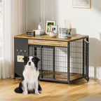 38" Dog Crate Furniture - Dog Crate with DIY Frame, Sliding Door Indoor Kennel, Wooden Dog Cage End Table, for Medium/Large Breed, Rustic Brown Size L
