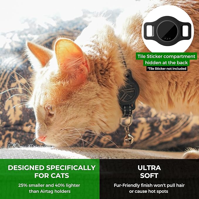 Tile Sticker Cat Collar Holder (2024): The Smallest, Lightest, and Most Comfortable Tracking Case for Cats - Track Your Pet with iPhone Samsung Android Device - Life360 for Boy Girl Kittens (Orange)