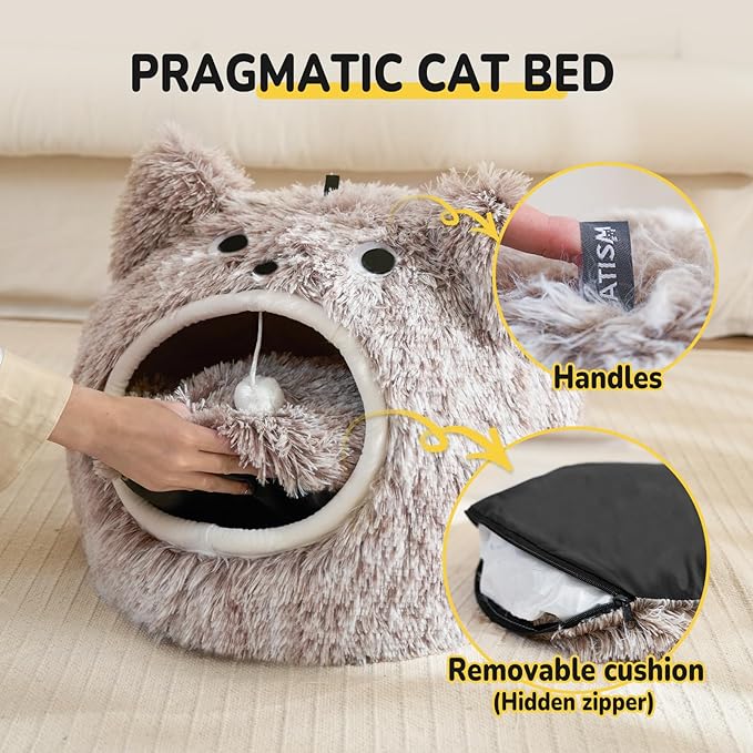 CATISM Cat Bed, Cat Beds for Indoor Cats, Cat Cave, Cat Cave for Indoor Cats, Cat Bed Cave, Large Cat Beds, Cozy Hooded Cat Bed with Soft Cushion, Removable Washable Cat Beds