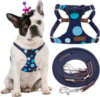 Puppytie No Pull Dog Harness with Multifunction Dog Leash,Soft Adjustable No Choke Escape Proof Pet Harness Vest for Medium Dogs,Polka dots Starry Sky,M