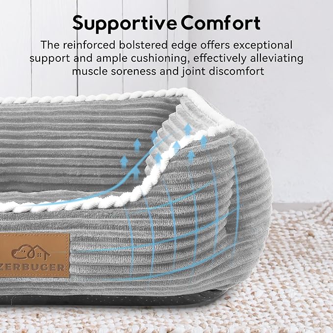 Cat Dog Bed for Pets, Rectangle Pet Bed Gift for Puppy and Kitten, Machine Washable Calming Fluffy Pet Couch Sofa for Indoor Outdoor, Portable Soft Cat Bed with Non-Slip Bottom (Small, Grey)