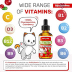 Liquid Multivitamin for Dogs – Cat Multivitamins for Indoor Cats – 10-in-1 Liquid Dog Vitamins B Complex, C, D3 – Digestion, Urination, Hip & Joint, Skin & Coat – Cranberry Flavor – 2 Oz