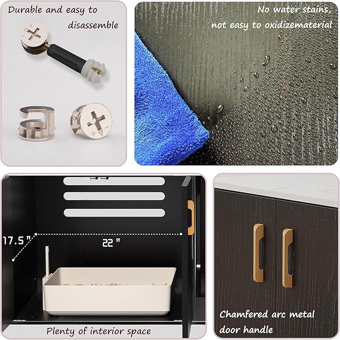 Cat Litter Box Enclosure for 2 Cats,cat Litter Box Enclosure Furniture with Double Room,Stackable,Indoor，Large cat Cabinet,pet House Side Coffee Table,White and Black (Black)