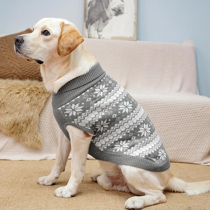 KOOLTAIL Cable Knit Dog Sweater Turtleneck, Cold Weather Pullover Classic Knitwear, Snowflake Pattern Thick Warm Winter Pet Clothes,Dog Christmas Sweater for Small Medium Large Dogs,Grey S