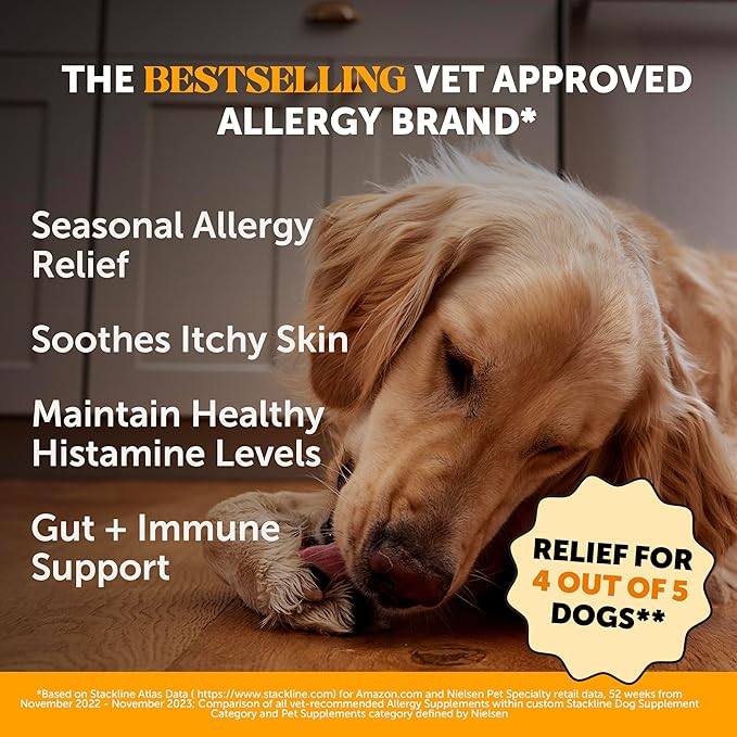 Dog Allergy Itch Relief - Advanced Itch Supplement with Probiotics for Dogs - Immune Support & Skin Relief for Seasonal Allergies - Natural Itchy Skin & Paw Relief - (Peanut Butter, 90 Ct)