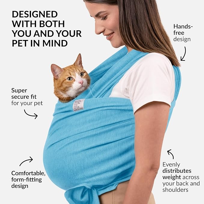 Dog Sling Carrier for Small Dogs - Anti-Anxiety Cat Sling, Puppy Pouch - Pet Sling in Gray Black Blue Green Pink Yellow (Blue, Standard)