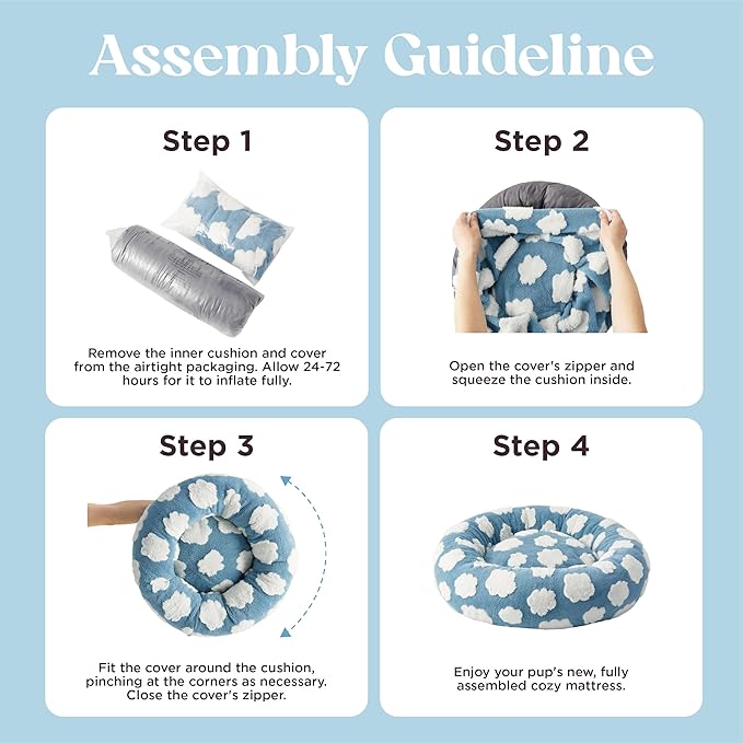 LE SURE Donut Dog Bed Medium Size Dog - Round Cat Beds for Indoor Calming Pet with Washable Cover, Cute Modern Puppy Beds with Jacquard Shaggy Plush & Anti Slip Bottom, 30 Inch, Blue