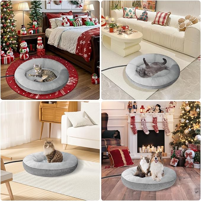 Heated Cat Bed for Cats and Small Dogs, Winter Cozy Heated Pet Bed with Warming Constant Temp, Washable Cat Bed for Indoor Cats, Electric Cat Heating Pad for Kittens, Folded Ear Cats, Elder Cats