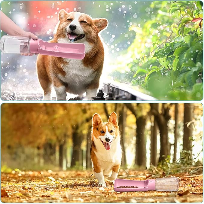 Portable Dog Water Bottle - Foldable Dog Water Dispenser | Leak Proof & Food Grade Plastic Travel | Pet Water Bottle for Cat Outdoor Walking Hiking Travel（US） (Pink, 19oz)