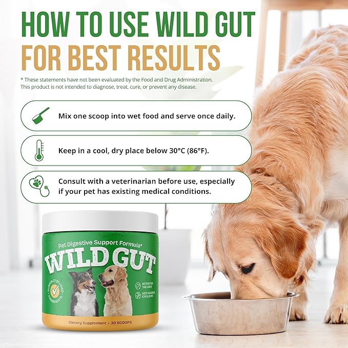 Wild Gut - Natural Probiotic Supplement for Pets | Supports Digestive Health & Gut Microbiome | 8 Probiotic Strains | 3 Bottles