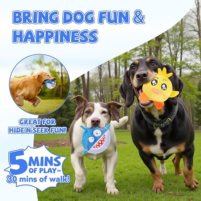 Squeaky Dog Toys for Aggressive Chewers(3in1), Interactive Durable Ball Chew Toys with Crinkle Paper & Tearable Plush, Puppy Teething Toys for Large, Medium & Small Dogs to Keep Them Busy(2Pack)