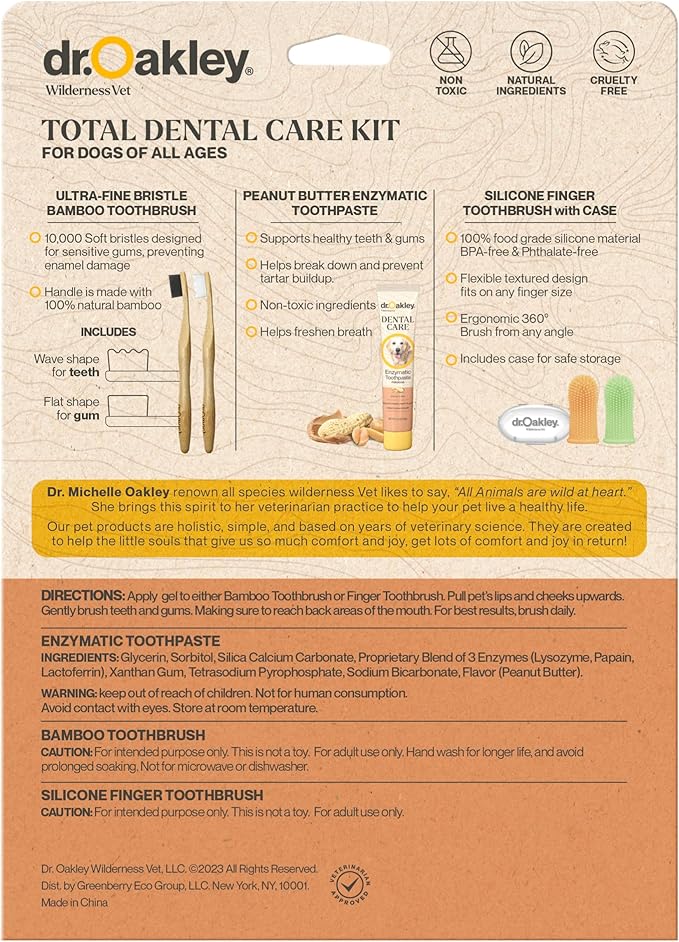 Total Dental Care Kit for Dogs: Peanut Butter Flavor - Toothpaste, Brushes, and Case, Natural