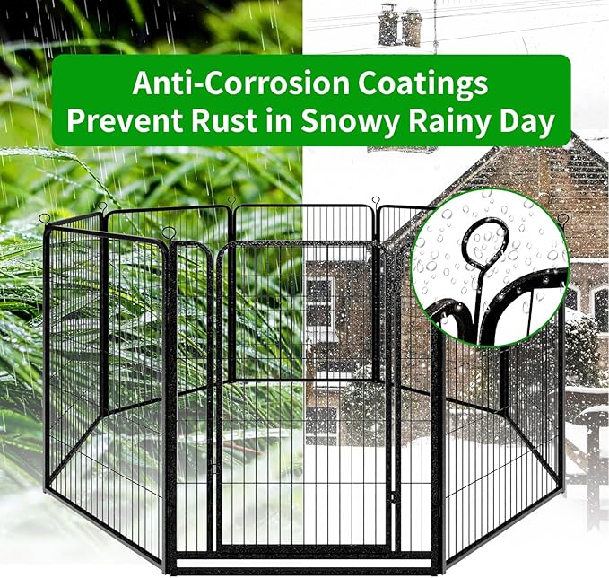 Dog Playpen Outdoor Extra Wide 32 Piece Panels Heavy Duty Dog Fence 47" Height Anti-Rust with Doors Portable for RV Camping Yard, Total 84FT, 561 Sq.ft, Snowy Black