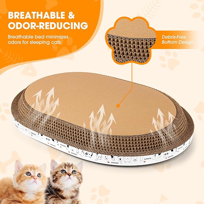3 Pack Extra Large Oval Cat Scratcher Bed Scratch Pad Board Lounge Couch Cats Bowl Shaped Scratching Post Nest for Cats Grinding Claw Cat Scratcher Cardboard Furniture Protector 22.4" x 16.5" x 2.36"