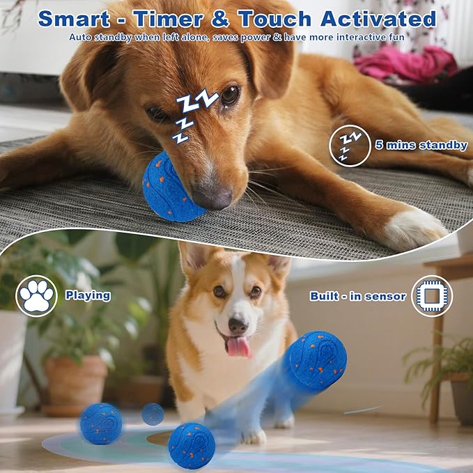 Magicorange Interactive Dog Toys,Automatic Rolling Dog Ball Toys,Dogs Rolling Effect Tennis Balls Herding Balls for Puppy/Small/Medium/Large Dogs (Blue)