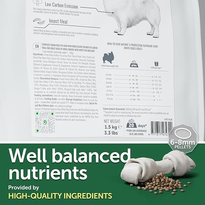 Nature's Protection Hypoallergenic Small Breed Dry Dog Food - High Protein, Grain Free Tear Stain Formula - Dog Kibble for Sensitive Stomachs for Adult Light Fur Dogs (Superior Care - Insect, 22 lb)