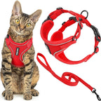 Voyager Escape-Proof Step-in Lock Cat Harness & 5ft Neoprene-Handle Leash Set All-Weather Mesh with Reflective Stitching for Small to Large Cats by Best Pet Supplies, Red (327), M