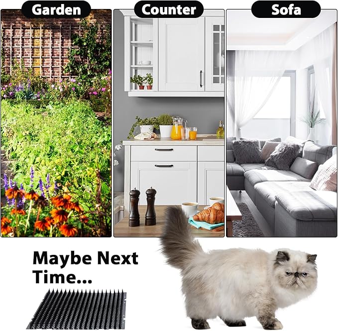 16 Pack Cat Repellent Outdoor Mat Cats Dogs Plastic Bendable Spiked Deterrent Training Repellent PET Mats with Spikes for Indoor Outdoor Supplies, 18.3 Square Feet, 16 x 13 Inch(Black)