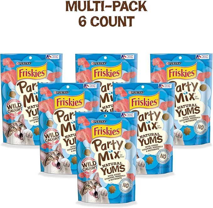 Purina Friskies Natural Cat Treats, Party Mix Natural Yums With Wild Tuna - (Pack of 6) 6 oz. Pouches