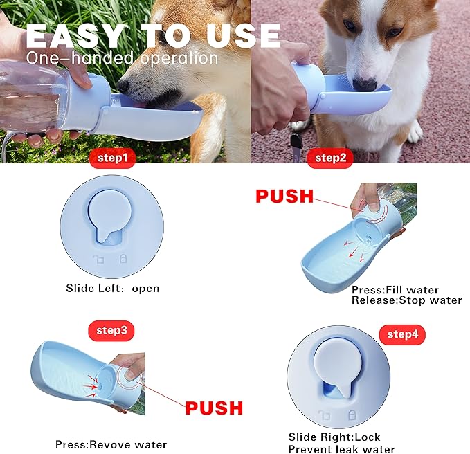 Foldable Dog Water Bottle, Portable Pet Water Dispenser for Dogs, Cats, Rabbits, Puppies and Small Animals - Dishwasher Safe