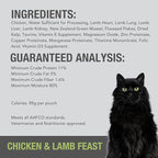 Feline Natural Wet Cat Food Pouch - Chicken & Lamb Feast, Grain-Free, Cage-Free & Grass-Fed, New Zealand Made, Single Serve Pate, 3oz, 12 Pack