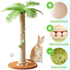 Cat Scratching Post for Space-Saving, 32'' Tall Cat Tree Post with Wooden Turntable Toy, Sisal Rope Cat Scratcher Post with 2 Interactive Ball for Indoor Cats and Kitten Climbing,Play & Rest