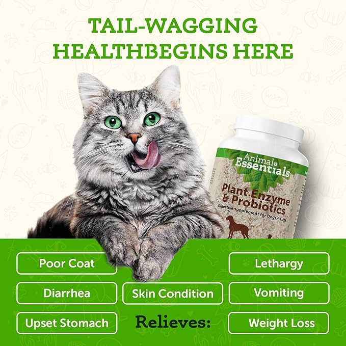 Animal Essentials Plant Enzyme & Probiotics - Digestive Enzymes for Dogs & Cats, Probiotics, Digestive Supplement, Veterinarian Recommended - 10.6 Oz