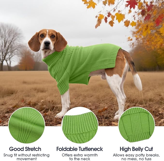 IECOii Dachshund Sweater,Turtleneck Dog Sweater for Small Medium Dogs Girl,Stretchy & Breathable,Warm Knitted Pullover Coat,High Neck Knitwear for Cold Weather Indoor & Outdoor Wear (Grass Green, M)