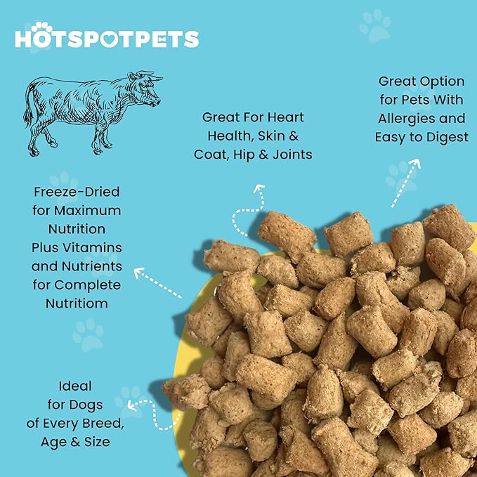 hotspot pets Freeze Dried Raw Beef Meal Toppers for Dogs 1LB Bag (500+pcs) Made in USA - Single Protein, All Natural, Grain-Free - Perfect for Training, Topper or Snack