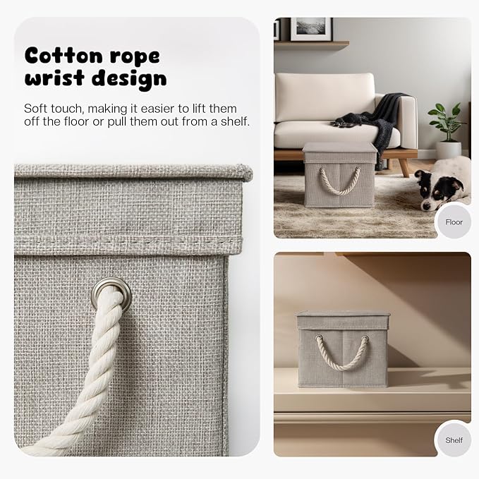 Dog Toy Basket with Lid, Dog Basket for Toys, Dog Toy Box with Cotton Rope Handles, Collapsible Storage Bins for Dog Toys, Dog Storage Organizer, Gray