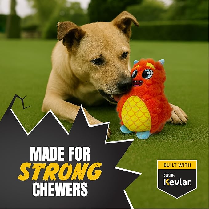 Bite Force - Durable & Strong Dog Toy Orange Monster with Squeaker, Kevlar-Reinforced for Aggressive Chewers.