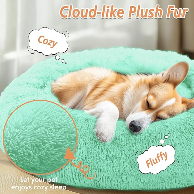 JOLLYVOGUE Calming Dog & Cat Bed for Large Dogs, Anti-Anxiety Donut Cuddler Cozy Soft Round Bed with Anti-Slip Bottom, Fluffy Faux Fur Plush Cushion Beds for Medium Dogs (36")