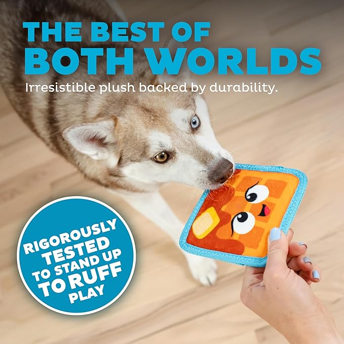 Outward Hound Tough Skinz Durable Squeaky Dog Toy with Two Tough Layers, Waffle, Multicolor, Small