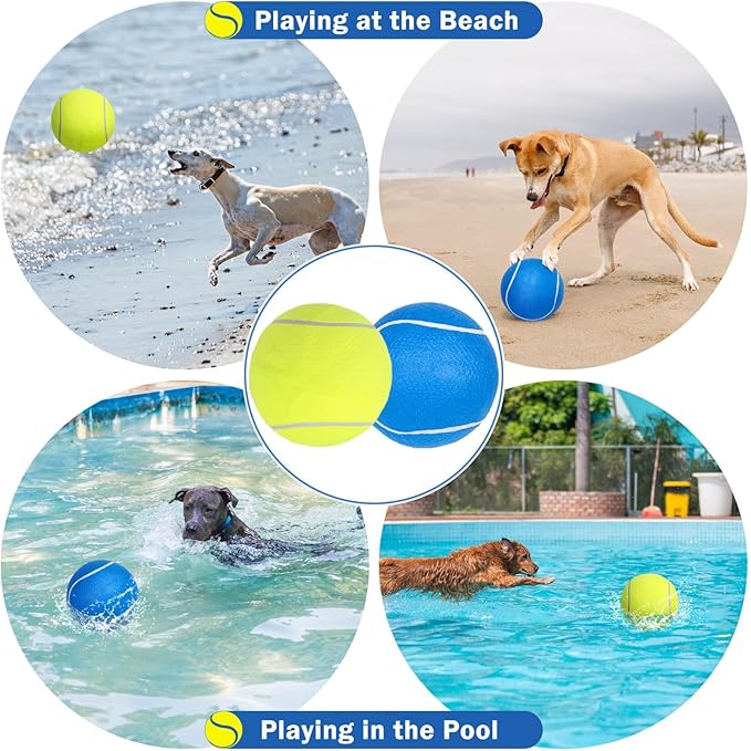 SCENEREAL Giant Tennis Ball for Dogs 2 Pack,Upgraded Thicken 9.5" Large Tennis Balls for Dogs,Halloween Dog Toys Birthday Gift, Inflatable Interactive Ball for Large Medium Big Dog,Durable Toy