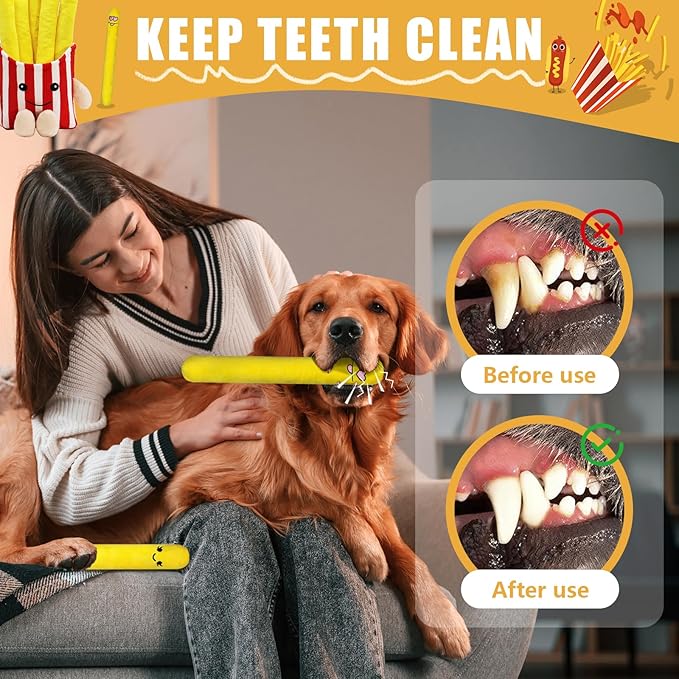 Dog Squeak Toys, 5 Pack French Fry PlushToys Interactive Cute Dog Toys for Small Dogs Holiday Dog Toys