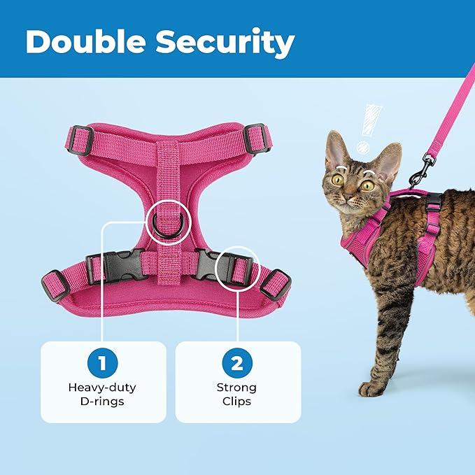 Voyager Escape-Proof Step-in Lock Cat Harness & 5ft Neoprene-Handle Leash Set All-Weather Mesh with Reflective Stitching for Small to Large Cats by Best Pet Supplies, Fuchsia (327), XXXS