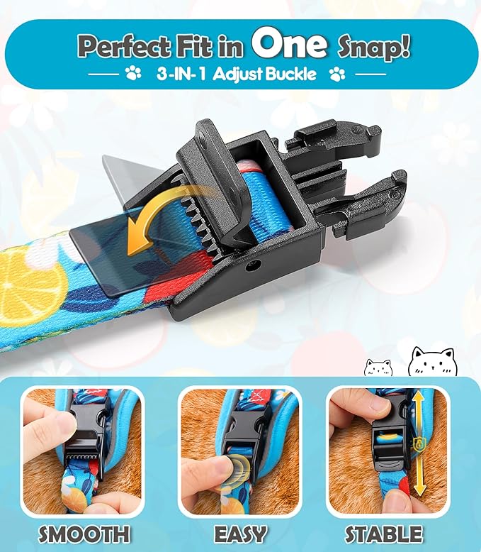 Halypet Cat Harness and Leash Set[MAX Safety 4th-Gen] Cute Escape Proof Vest Harness for Girl&Boy Cat Walking, Comfortable Adjustable Leash and Reflective Strips for Outdoor Kitten, XS Azure Floral