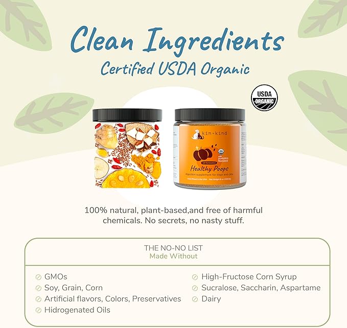 kin+kind Probiotics for Dogs - Digestive Health Support with Prebiotics & Fiber Powder - Cat and Dog Vitamins and Supplements for Gut Health, Healthy Poops & Immune Support - Made in USA - 3 x 8oz