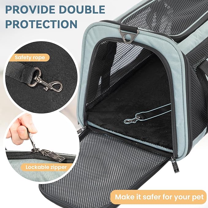 Petsfit Cat Carrier Dog Carrier, Large Capacity Lightweight Soft-Sided Pet Carrier for Travel, with Adjustable Shoulder Strap, Auto Locking Zipper Head and Washable Fleece Pad