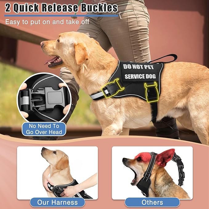 Service Dog Vest Harness+ID Tag+10 Patches,Metal Serivce Dog Tag&Reflective Emotional Support Dog Vest with Handle for Medium Dogs,Easy Put On/Off for Training/Walking/Everyday Black M
