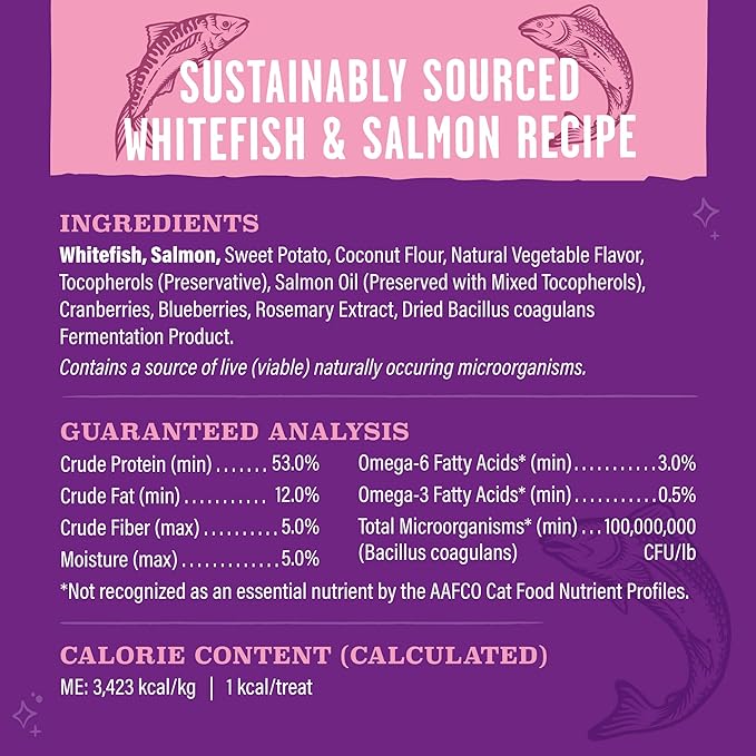 Stella & Chewy's Meowfulls Freeze Dried Cat Treats - Whitefish & Salmon Recipe - Raw Protein with Probiotics & Salmon Oil - 1 Calorie Per Treat - 1.5 oz