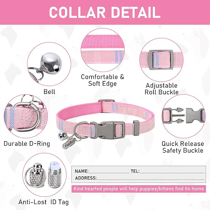 GAMUDA Small Dog Harness Collar and Leash Set, Step in No Chock No Pull Soft Mesh Adjustable Dog Vest Harnesses Plaid Reflective for Dogs Puppy Cats Kitten Rabbit (Pink, L)