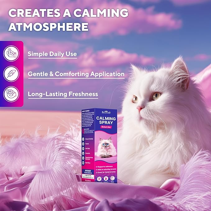Calming Pheromone Spray & Scratch Repellent for Cats - Reduces Scratching Furniture, Pee - During Travel, Fireworks, Thunder, Vet Zone - Helps with Stress, Fighting, Hiding (60 ml (2 pack))